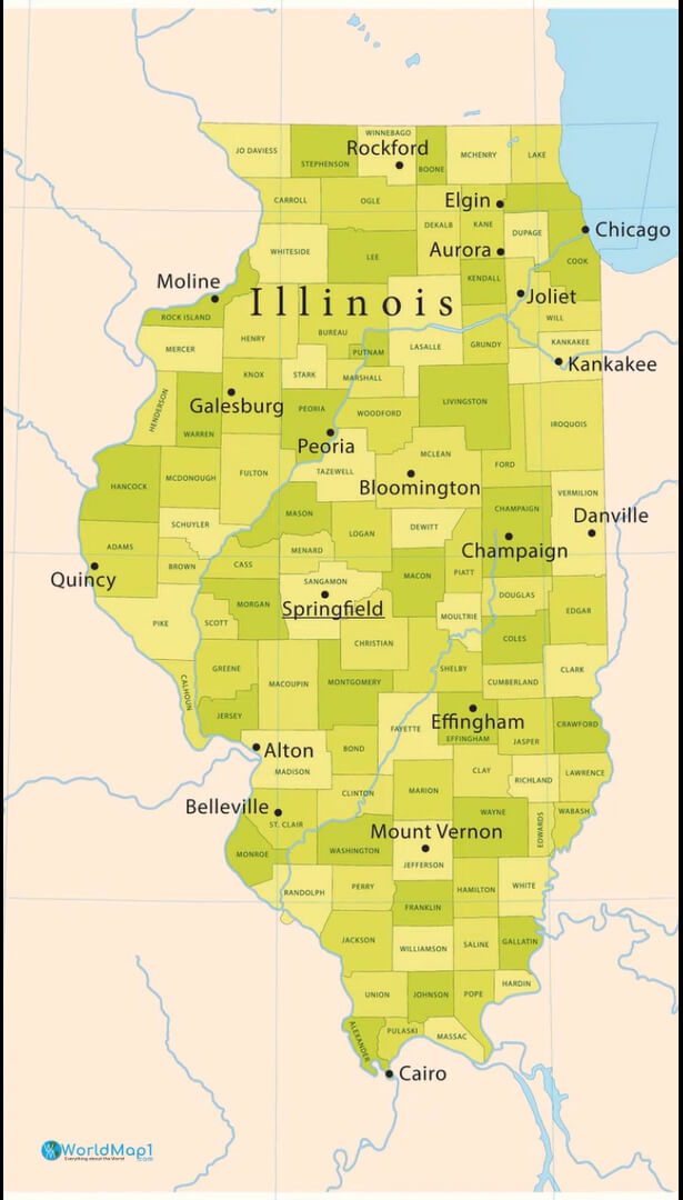 Illinois Major Cities Map with Counties